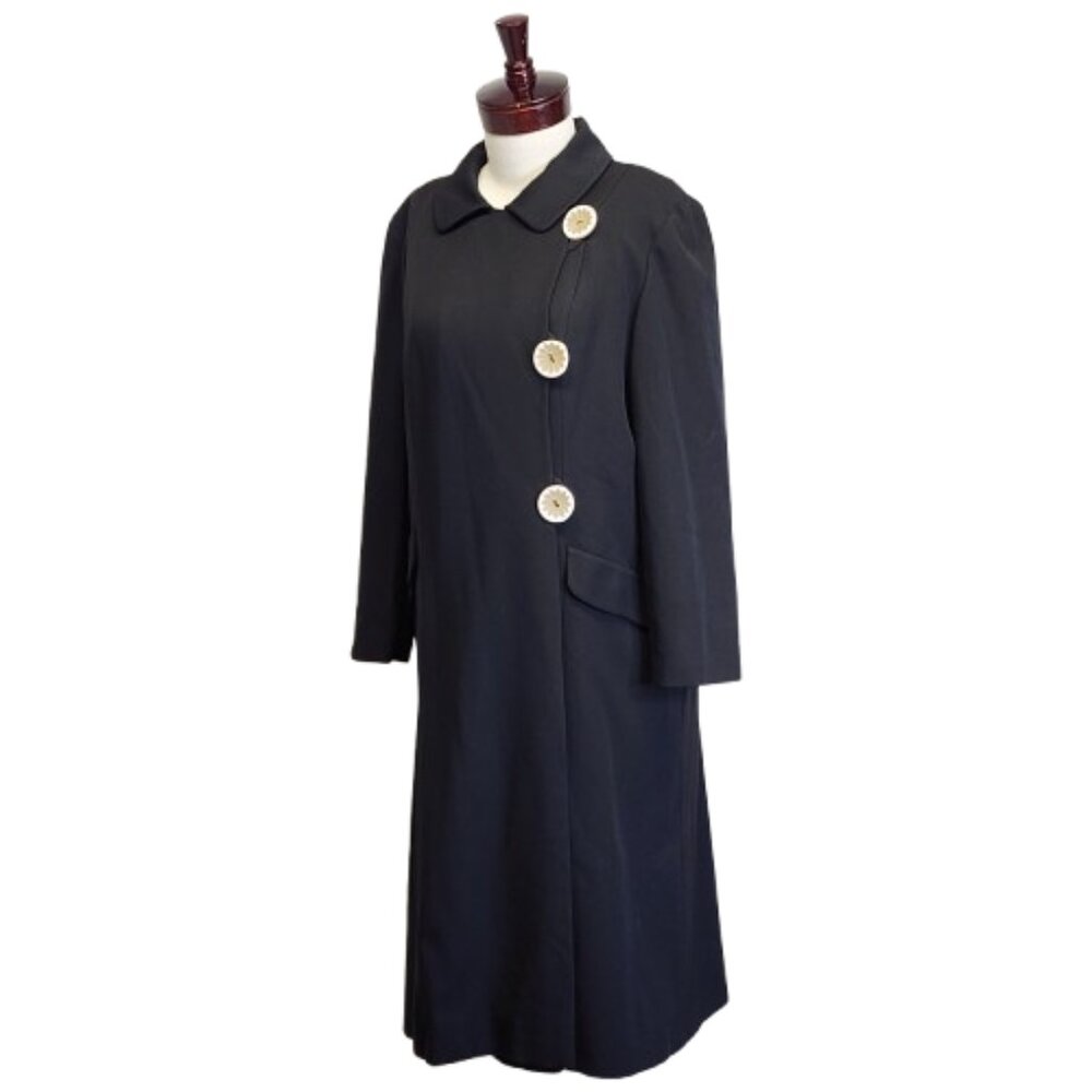 Vtg 50s/60s Lane Bryant Black Heavy Wool Dress Coat Big Buttons Fits Womens 14